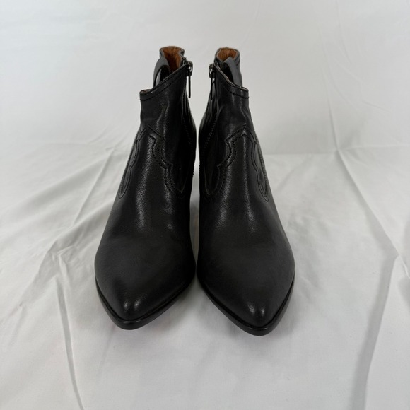 EUC Frye Black Leather Western Reina Ankle Boots Pointed Toe Stacked Heel 8M - Picture 6 of 7